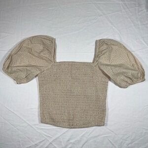 Abercrombie & Fitch Cottagecore Tan Polka Dot Puff‎ Sleeve Top Size Small